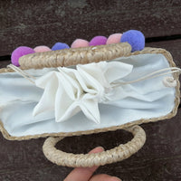 Graceful Hydrangea Embroidered Straw Tote - Summer Handbag with Scripture & Elegant Design