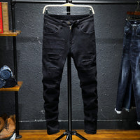Men’s Black Hand-Painted Distressed Straight Jeans – Artistic Streetwear Denim