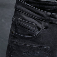 Men’s Black Hand-Painted Distressed Straight Jeans – Artistic Streetwear Denim