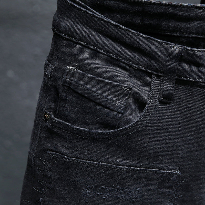 Men’s Black Hand‑Painted Distressed Straight Jeans – Casual Streetwear Nine‑Length Denim What Else You Got?