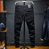 Men’s Black Hand-Painted Distressed Straight Jeans – Artistic Streetwear Denim