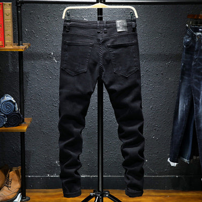 Men’s Black Hand-Painted Distressed Straight Jeans – Artistic Streetwear Denim