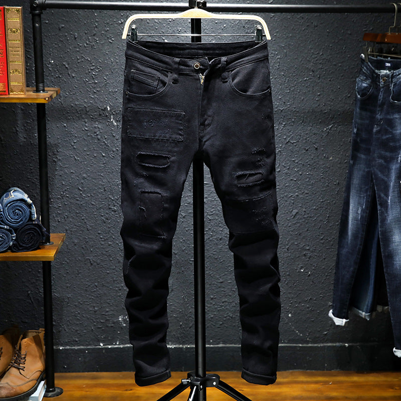 Men’s Black Hand‑Painted Distressed Straight Jeans – Casual Streetwear Nine‑Length Denim What Else You Got?