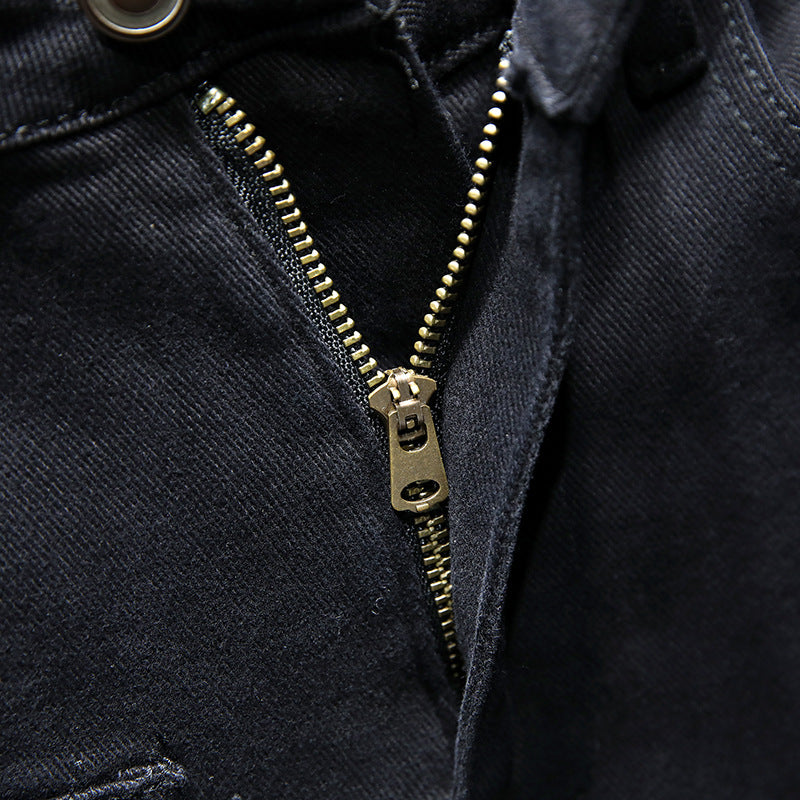 Men’s Black Hand‑Painted Distressed Straight Jeans – Casual Streetwear Nine‑Length Denim What Else You Got?