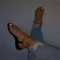 Trendy Women's Chain Strap Flat Sandals – Breathable Hollow PU Summer Flats in Black, Brown & White