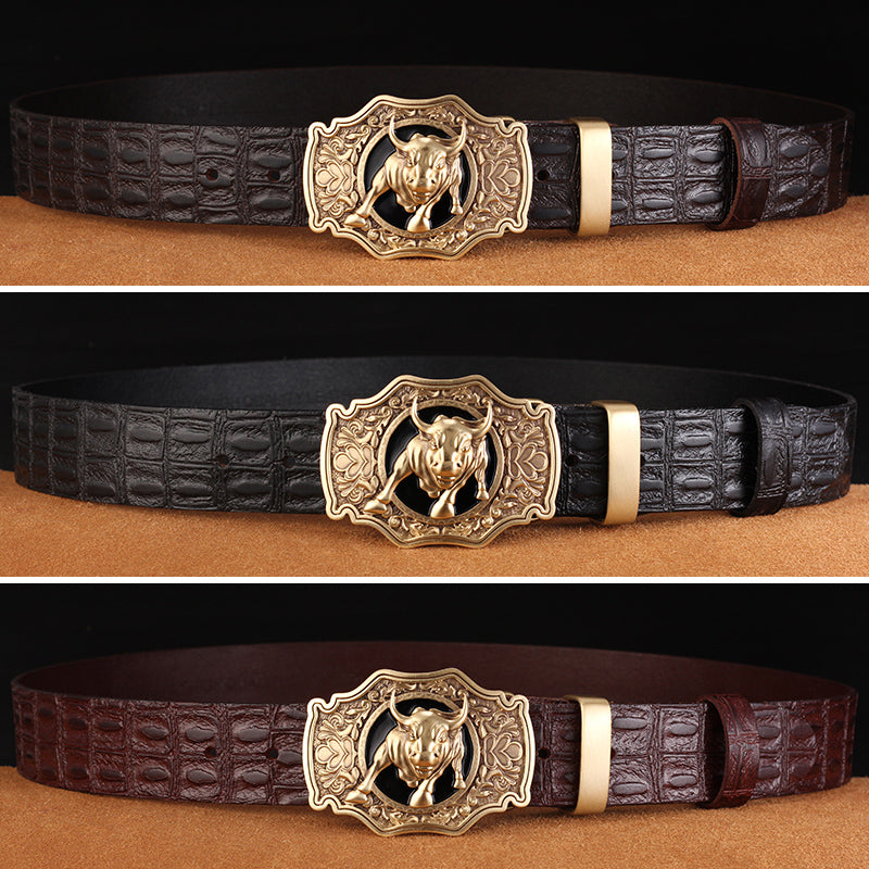 Pure Cowhide Leather Belt with Copper Buckle - Youth Casual Waist Belt