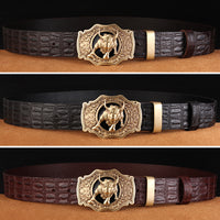 Pure Cowhide Leather Belt with Copper Buckle - Youth Casual Waist Belt