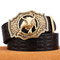 Pure Cowhide Leather Belt with Copper Buckle - Youth Casual Waist Belt