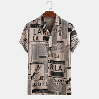 Men's Retro Newspaper Print Hawaiian Shirt – Lightweight Summer Tee for Beach & Vacation