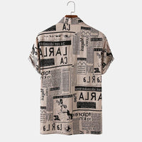 Men's Retro Newspaper Print Hawaiian Shirt – Lightweight Summer Tee for Beach & Vacation
