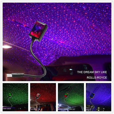 USB Galaxy Star Projector: Ambient LED Car Lighting with Voice Control & 360° Rotation