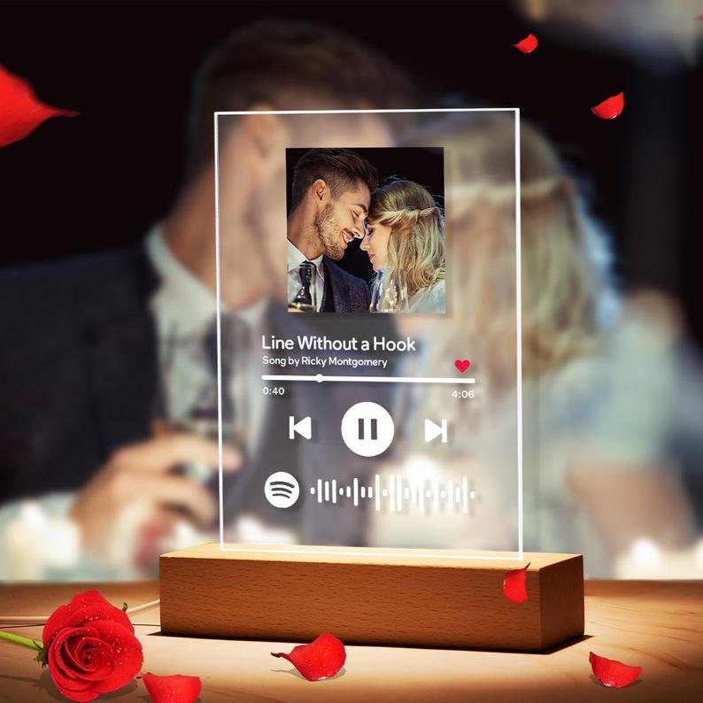 Personalized Christian Photo Music Album Cover Night Light - Engraved Name & Song Frame