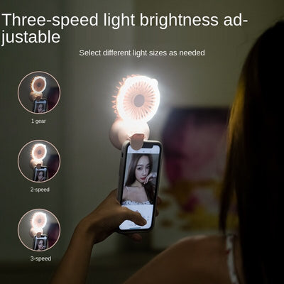 Mini Fan with Built-In LED Light – USB Rechargeable Selfie, Vlog & Desk Fan