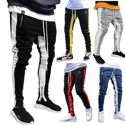 Men's Strappy Zippered Sports Trousers - High-Waisted Athletic Pants for Comfort & Style