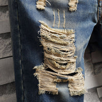 Stylish Men's Big Hole Denim Shorts - Korean Slim Fit Summer Capris Pants