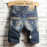 Stylish Men's Big Hole Denim Shorts - Korean Slim Fit Summer Capris Pants