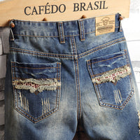 Stylish Men's Big Hole Denim Shorts - Korean Slim Fit Summer Capris Pants