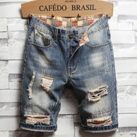 Men's Slim Distressed Jeans – Patch Five-Point Capri Denim
