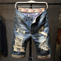 Men's Slim Distressed Jeans – Patch Five-Point Capri Denim