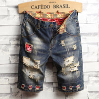 Men's Slim Distressed Jeans – Patch Five-Point Capri Denim