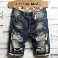 Men's Slim Distressed Jeans – Patch Five-Point Capri Denim