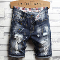 Men's Slim Distressed Jeans – Patch Five-Point Capri Denim