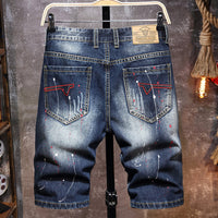 Men's Slim Distressed Jeans – Patch Five-Point Capri Denim