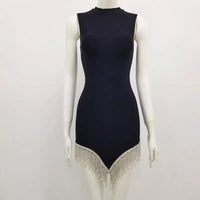 Sexy Sleeveless Ladies Banquet Irregular Hem Rhinestone Dress Bandage Dress