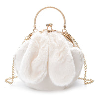 Plush Faux-Fur Rabbit Ear Crossbody Bag – Cozy Oval Chain Messenger Purse