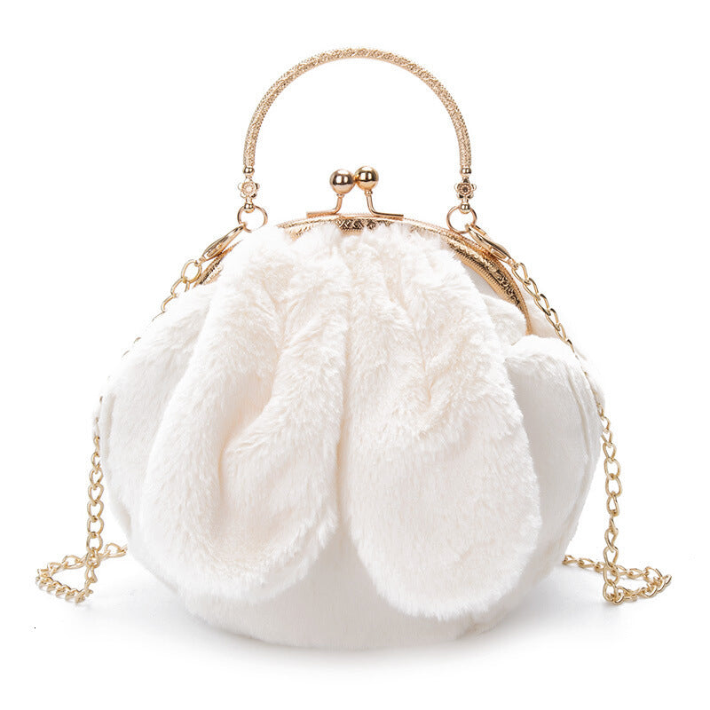 Plush Faux‑Fur Rabbit Ear Crossbody Bag – Soft Oval Chain Messenger Purse for Women What Else You Got?