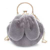Plush Faux-Fur Rabbit Ear Crossbody Bag – Cozy Oval Chain Messenger Purse