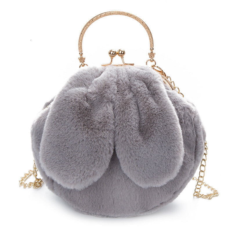 Plush Faux‑Fur Rabbit Ear Crossbody Bag – Soft Oval Chain Messenger Purse for Women What Else You Got?