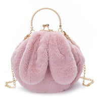 Plush Faux-Fur Rabbit Ear Crossbody Bag – Cozy Oval Chain Messenger Purse