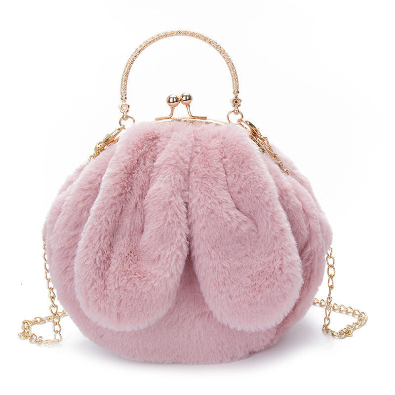 Plush Faux‑Fur Rabbit Ear Crossbody Bag – Soft Oval Chain Messenger Purse for Women What Else You Got?