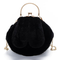 Plush Faux-Fur Rabbit Ear Crossbody Bag – Cozy Oval Chain Messenger Purse