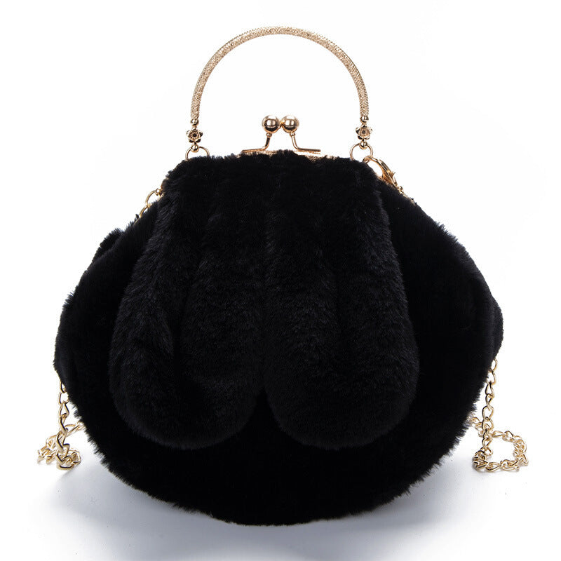 Plush Faux‑Fur Rabbit Ear Crossbody Bag – Soft Oval Chain Messenger Purse for Women What Else You Got?