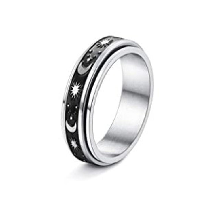 Stainless Steel Spinner Ring – Rotatable Moon & Stars Fidget Ring for Stress Relief (Unisex Vintage Design) What Else You Got?