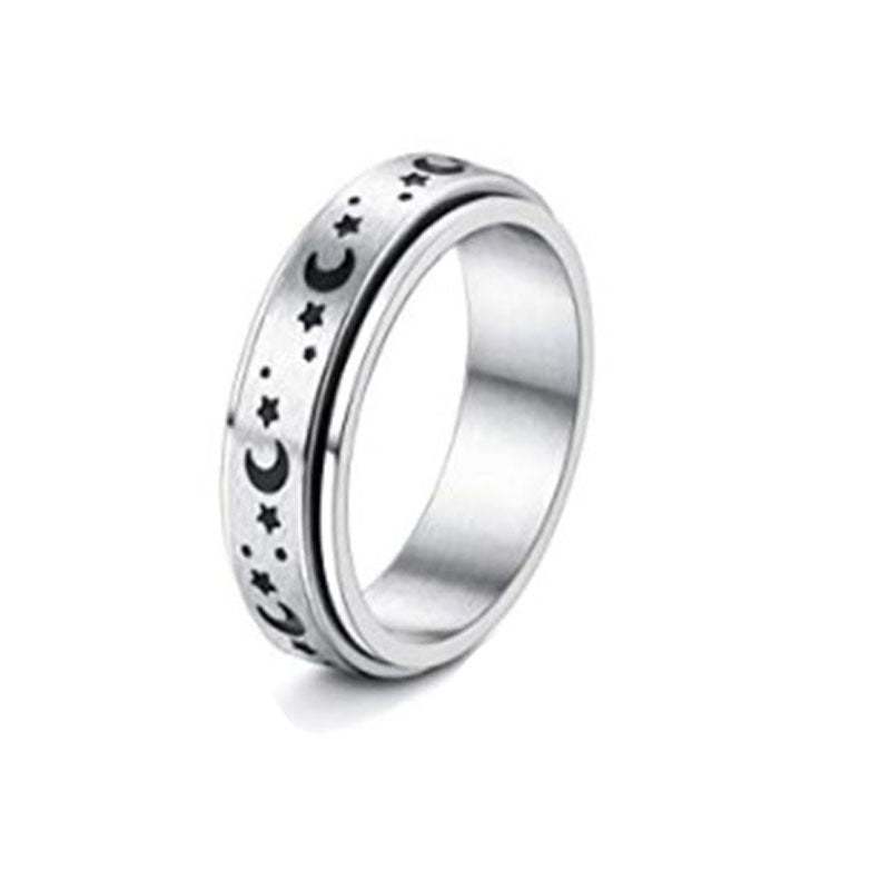 Stainless Steel Spinner Ring – Rotatable Moon & Stars Fidget Ring for Stress Relief (Unisex Vintage Design) What Else You Got?
