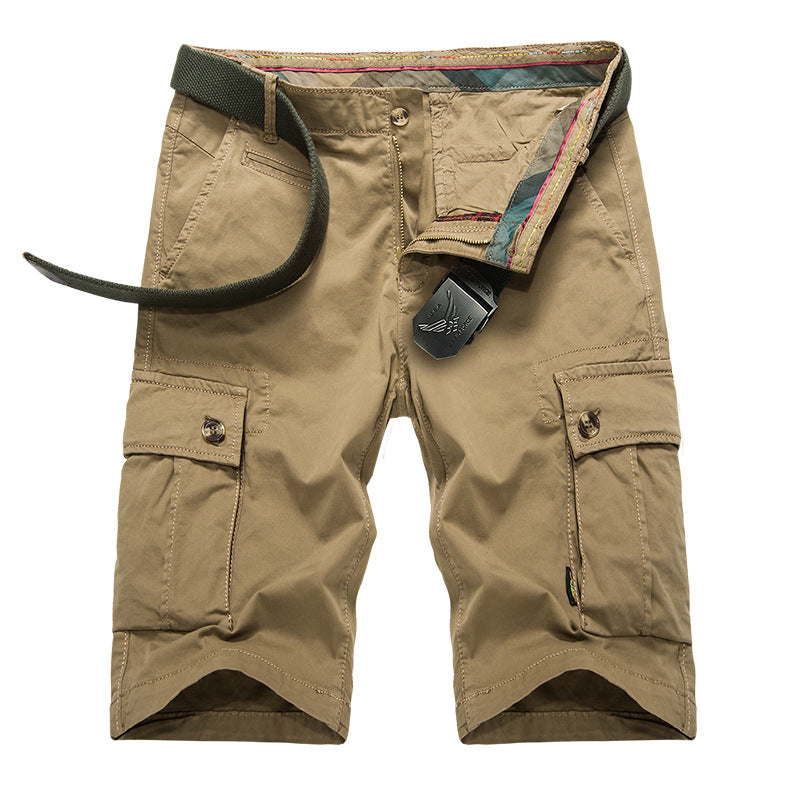 Mens Outdoor Big Pockets Solid Color Knee Length Cargo Pants Casual Cotton Beach Shorts What Else You Got?