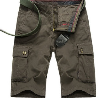 Mens Outdoor Big Pockets Solid Color Knee Length Cargo Pants Casual Cotton Beach Shorts What Else You Got?