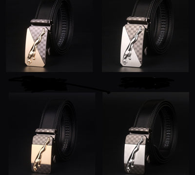 Men's Leather Belt with Engraved Buckle - Casual Retro Waist Belt for Jeans & Everyday Wear
