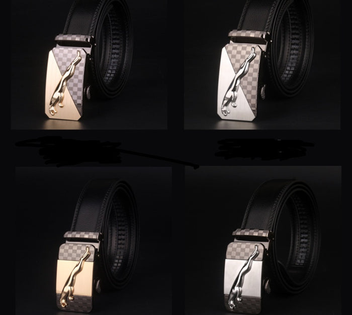 Men's Leather Belt with Engraved Buckle - Casual Retro Waist Belt for Jeans & Everyday Wear