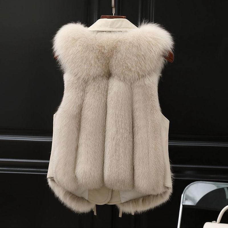Women’s Winter Faux Fur Vest – Short Patchwork Warm Sleeveless Coat (Milk Tea & Camel) What Else You Got?