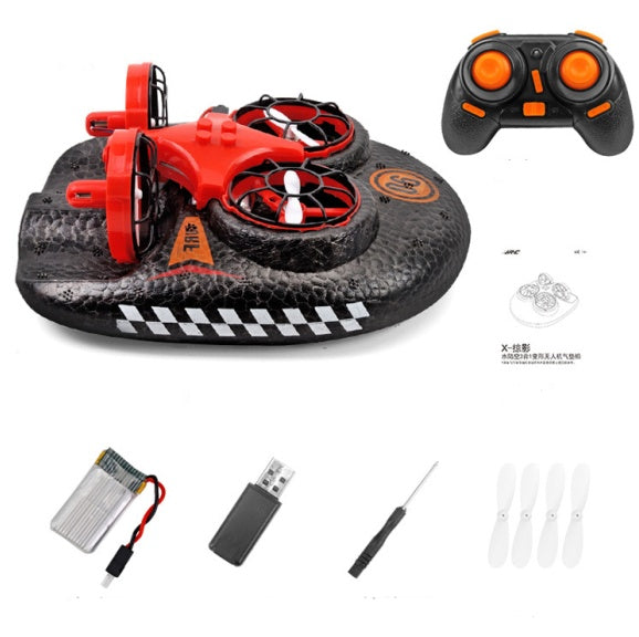 RC Boat Water Land And Air Four-Axis  Hovercraft Three-in-one Multi-function Toy One-button Tumbling Mini Drone What Else You Got?