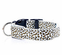 Glow-in-the-Dark LED Dog Collar - Safety Adjustable Nylon Leopard Pet Collar for Nighttime Walks