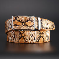 Automatic Buckle Snake Print Leather Belt for Men - Genuine Leather Waist Belt