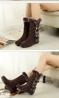 Cozy Mid-Calf Snow Boots with Faux Fur Plush for Winter Women - Black & Brown