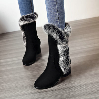 Heavenly Warmth: Luxury Suede Rabbit Fur Snow Boots for Women - Divine Comfort & Stylish Winter Footwear