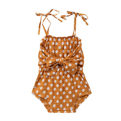 Leora Sweet Summer Romper for Baby Girls – Floral Polka Dot Jumpsuit with Bowknot (Newborn-24M)