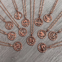 Round Zodiac Constellation Necklace in Rose Gold Copper | Personalized Star Sign Pendant